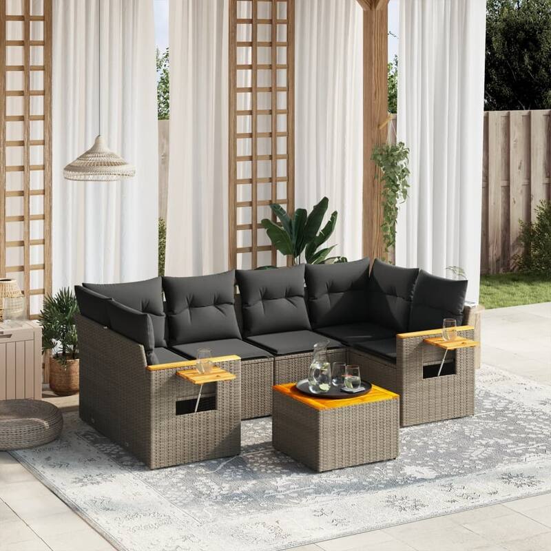vidaXL Garden Sofa Set Grey PE rattan Large Adjustable Feet - 21.7 x 21.7 x 14.6