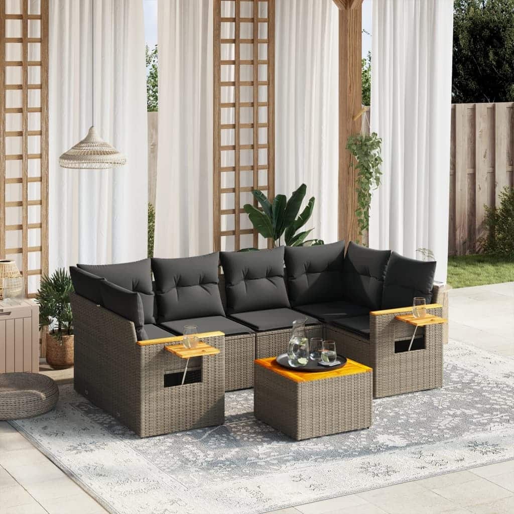 vidaXL Garden Sofa Set Grey PE rattan Large Adjustable Feet - 21.7 x 21.7 x 14.6