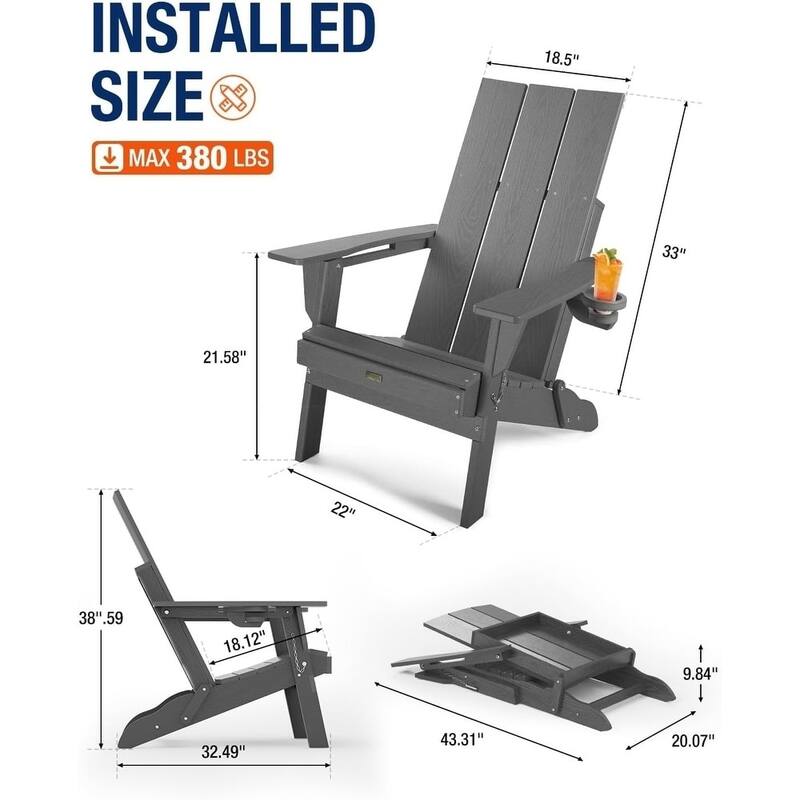 WINSOON Modern HDPE Outdoor Folding Adirondack Chair With Cup Holder Set Of 4