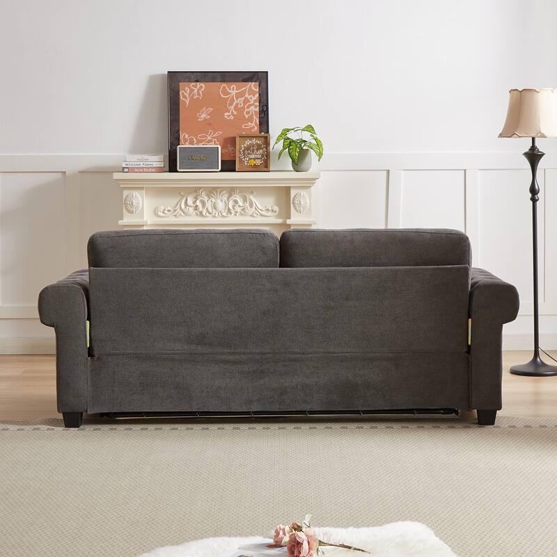83.8" 2-in-1 Polyester 3-seater Nailheads Convertible Pullout Sofa Bed with Folding Mattress for Living Room