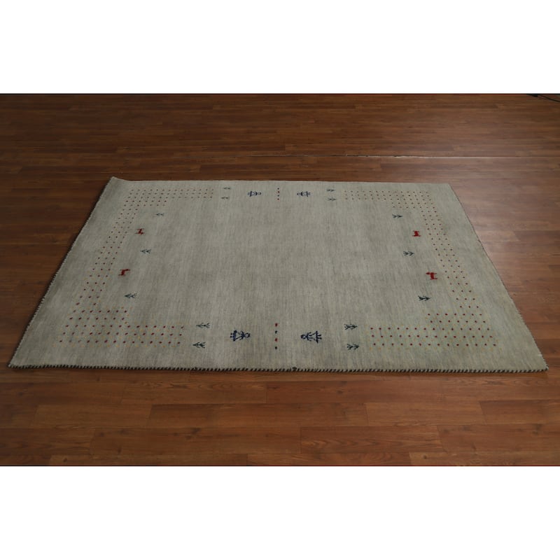 Hand Knotted Oriental 100% Wool Carpet Tribal Animal Pictorial Greys & Charcoal Gabbeh Area Rug - 5' 9'' X 4' 1''