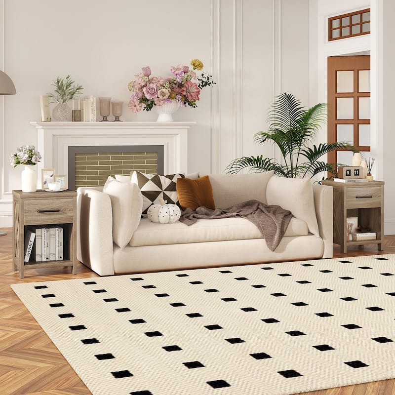 Gymax Nightstand Sofa Side Table Rustic End Table w/ Drawer & Shelf