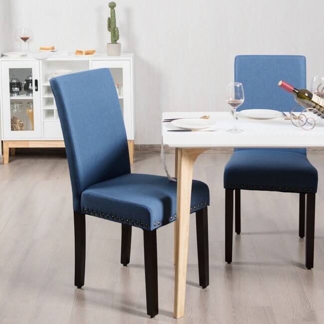 Set of 2 Fabric Upholstered Dining Chairs with Nailhead