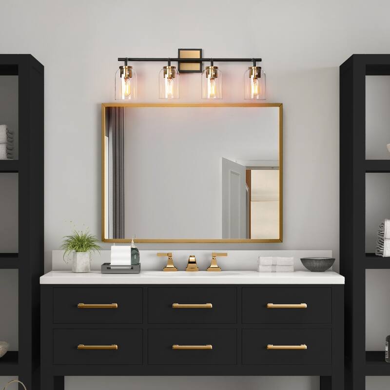 Modern Farmhouse Bathroom Vanity Light Black Gold Cylinder Glass Wall Sconce