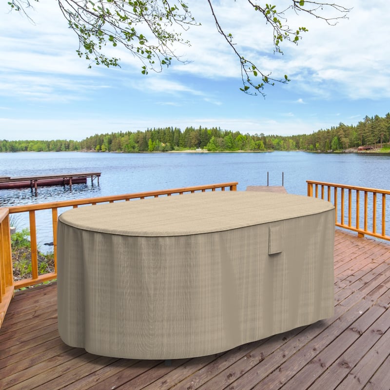 Budge StormBlock™ Mojave Black Ivory Oval Patio Table Cover Multiple Sizes