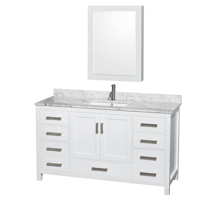 Wyndham Collection WCS141460SUNSMED Sheffield 60" Free Standing Single - White / White Carrara Marble Top / Brushed Chrome - Painted