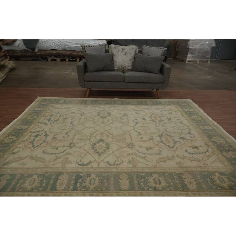 Hand Knotted Oriental 100% Wool Carpet Transitional All-Over Beige & Ivories Oushak Area Rug - 9' 0'' X 8' 0''