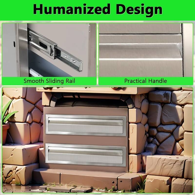 304 Stainless Steel Flush Mount Single Layer Access BBQ Drawers