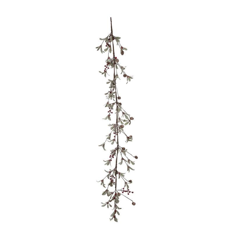 Transpac Artificial 60 in. Green Christmas Berry and Lambs Ear Garland