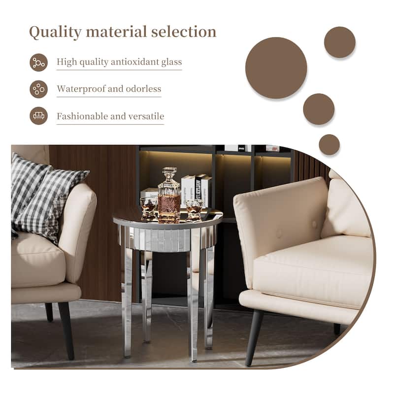 Round Silver Nightstand Coffee End Table Mirrored - 18" W x 24" H