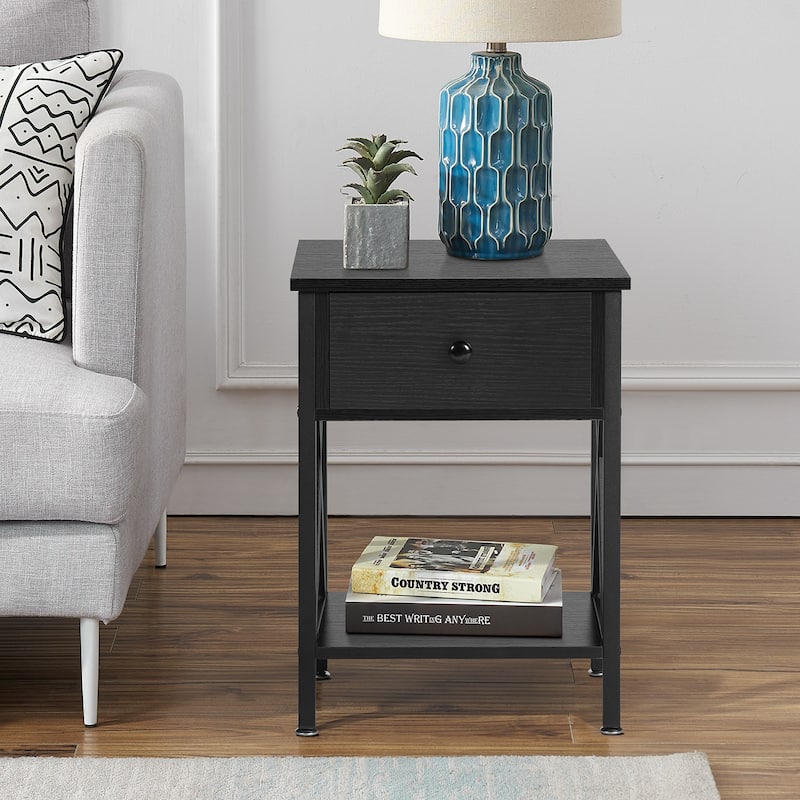 VECELO Modern Nightstand/End Table with Drawer and Open Shelf