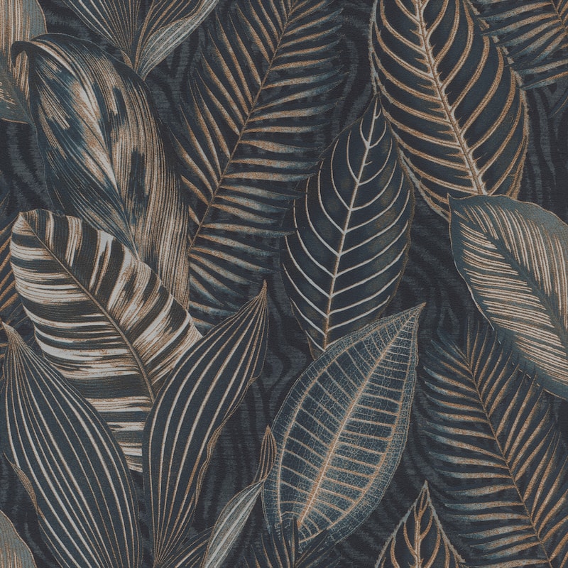A-Street Prints Acacius Dark Blue Tropical Foliage Wallpaper