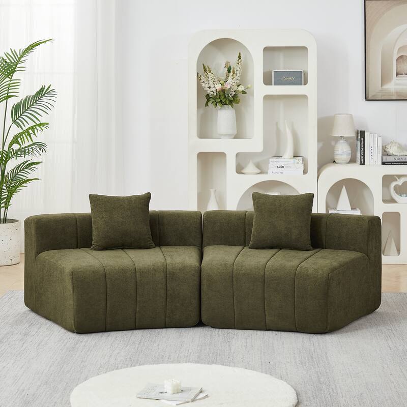 Chenille Curved Sectional Sofa with 2 Pillows,Curved Symmetrical Modular Semi Circular Sofa Sectional for bedroom, Living room