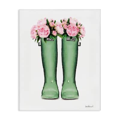 Stupell Country Boots with Peonies Canvas Wall Art Design By Amanda Greenwood
