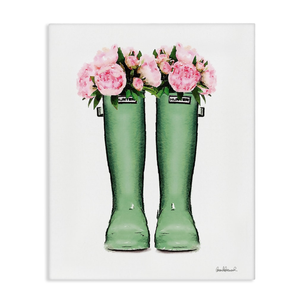 Stupell Country Boots with Peonies Canvas Wall Art Design By Amanda Greenwood