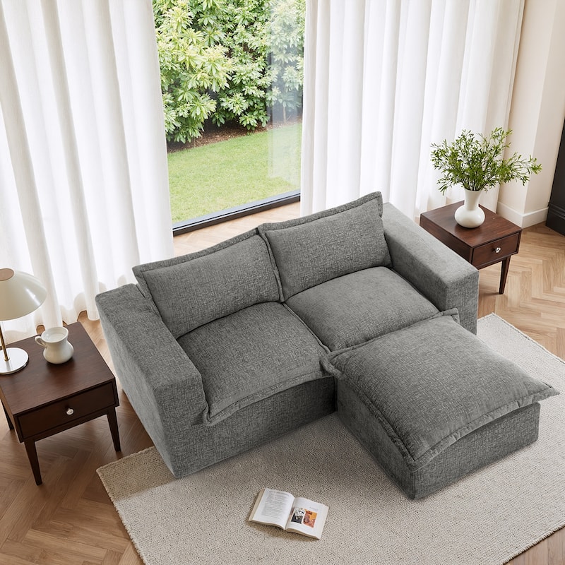 Chenille No Assembly Modular Sectional Sofa Cloud Couch with Ottoman