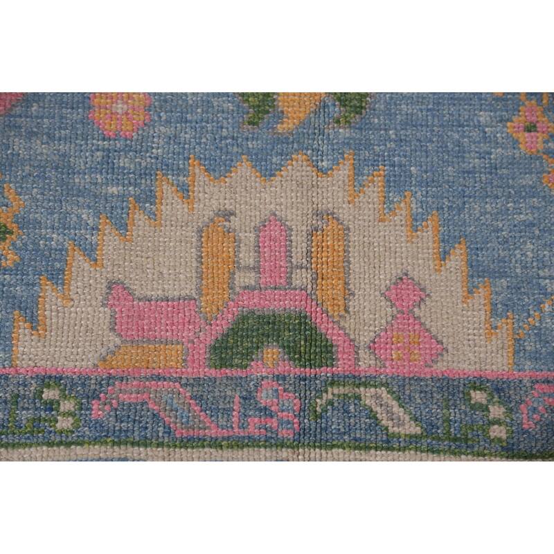 Hand Knotted Oriental 100% Wool Carpet Transitional All-Over Navy Blue & Blues Oushak Area Rug - 17' 10'' X 7' 2''