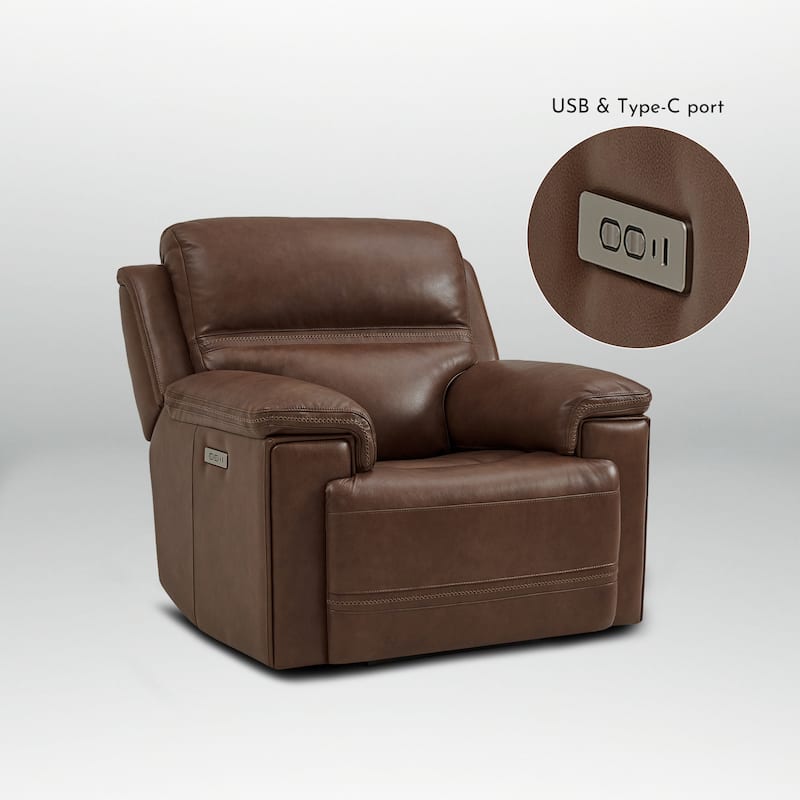 Genuine Leather Power Recliner with Zero Gravity Dual Power Adjustable Headrest & Footrest USB Type-C Charging Ports