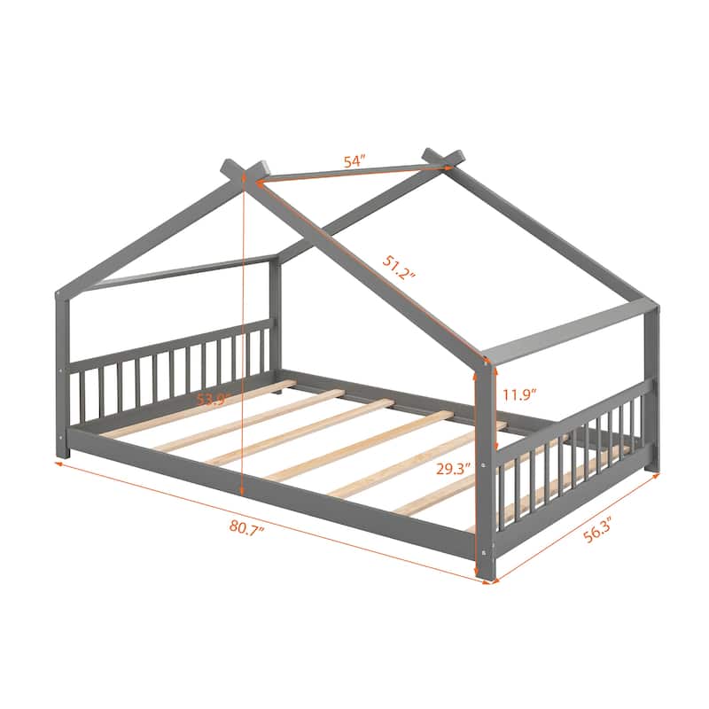 Full Pine House Platform Bed with Headboard & Footboard