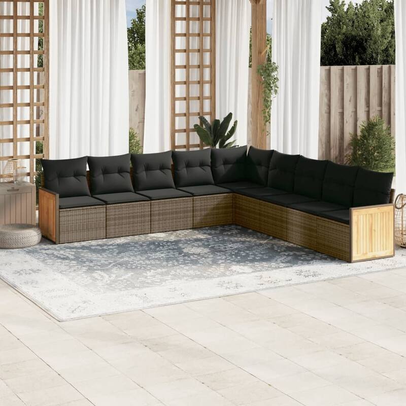vidaXL Patio Sofa Set with Cushions Outdoor Conversation Furniture Poly Rattan - Grey - 24.4 x 24.4 x 27.2