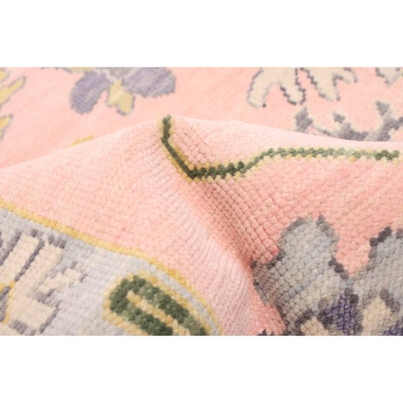 ECARPETGALLERY Hand-knotted Modern Oushak Pink Wool Rug - 3'2 x 12'2