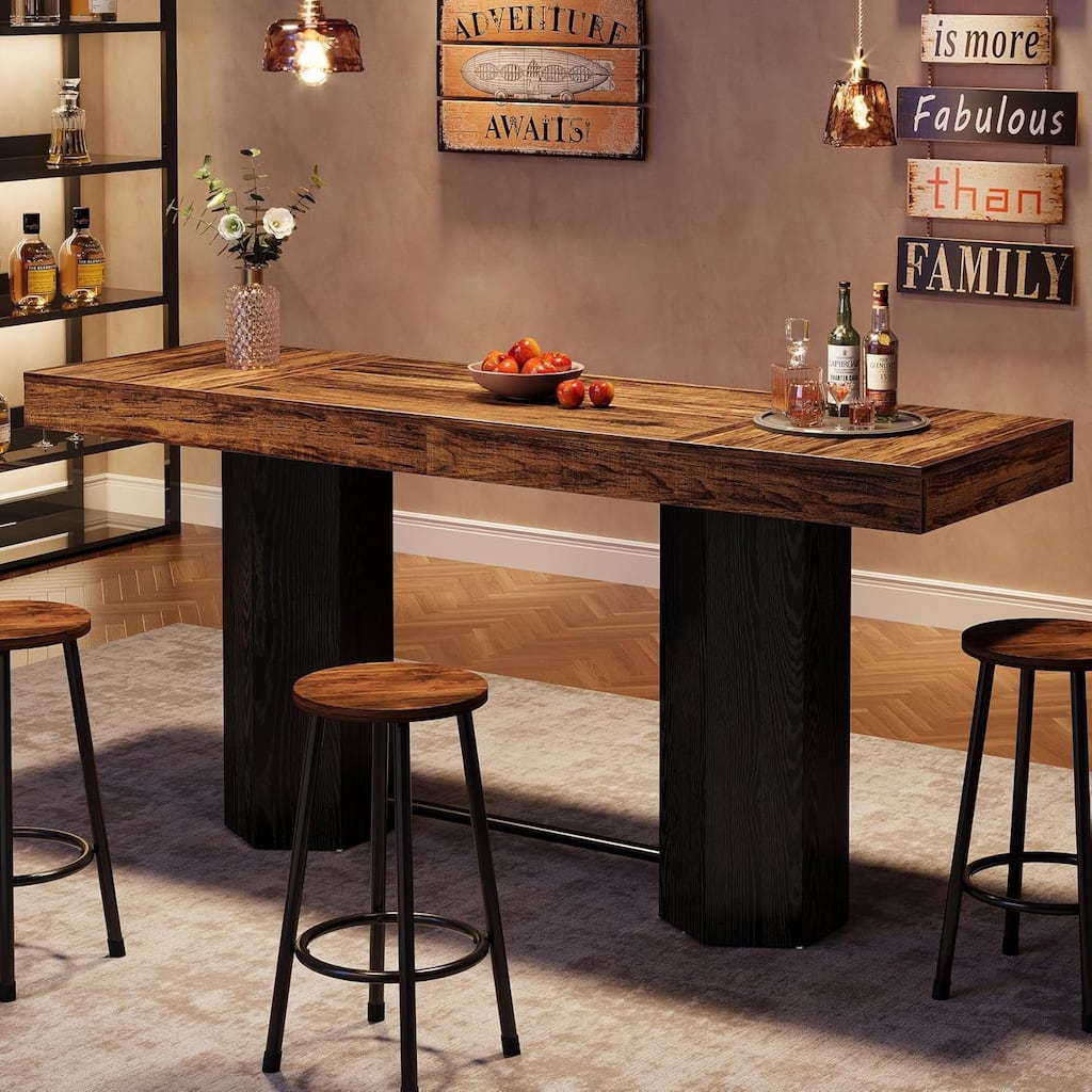 Industrial Bar Table, 70.9" Long Counter Height Pub Table with Sturdy Base