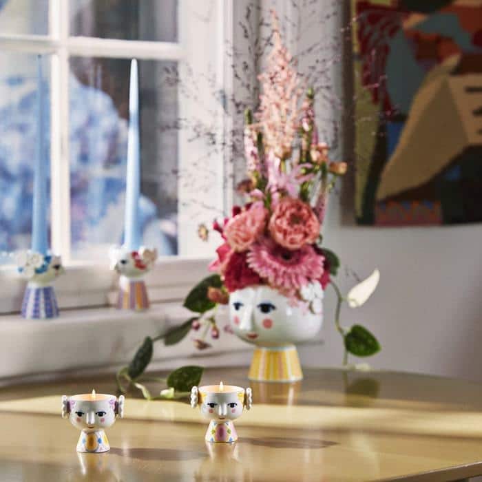 Bjørn Wiinblad Eva Tealight Holder, Yellow/Lavender, 2 Pcs. - 2.6"