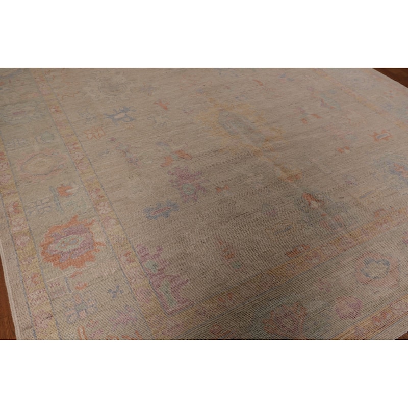 Vegetable Dye Oushak Area Rug Handmade Beige Turkish Wool Carpet - 8'2" x 9'11"