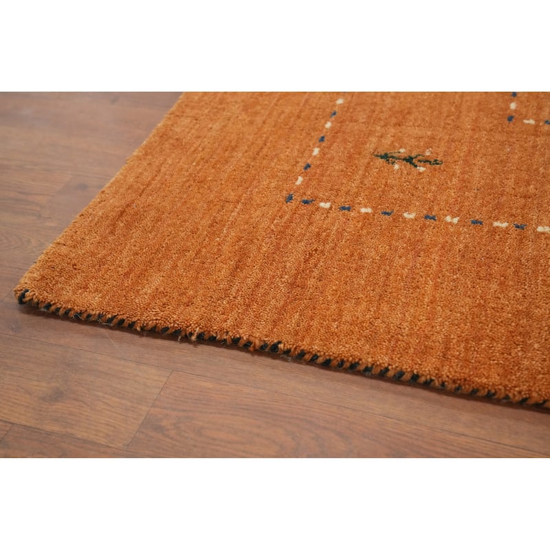 Hand Knotted Oriental 100% Wool Carpet Tribal Animal Pictorial Oranges & Rust Gabbeh Area Rug - 7' 11'' X 7' 11''