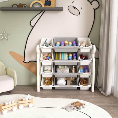 Kids Toy Storage Organizer with 12 Bins,Multi-functional Nursery Organizer Kids Furniture Toy Cabinet Unit with Shelf