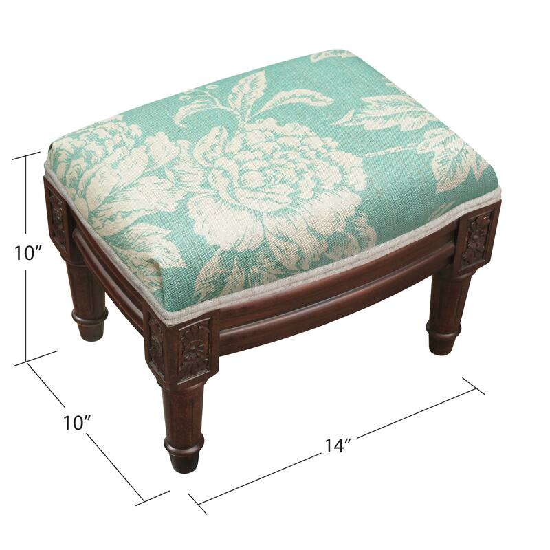 Aqua Peony Footstool with wood stained finish