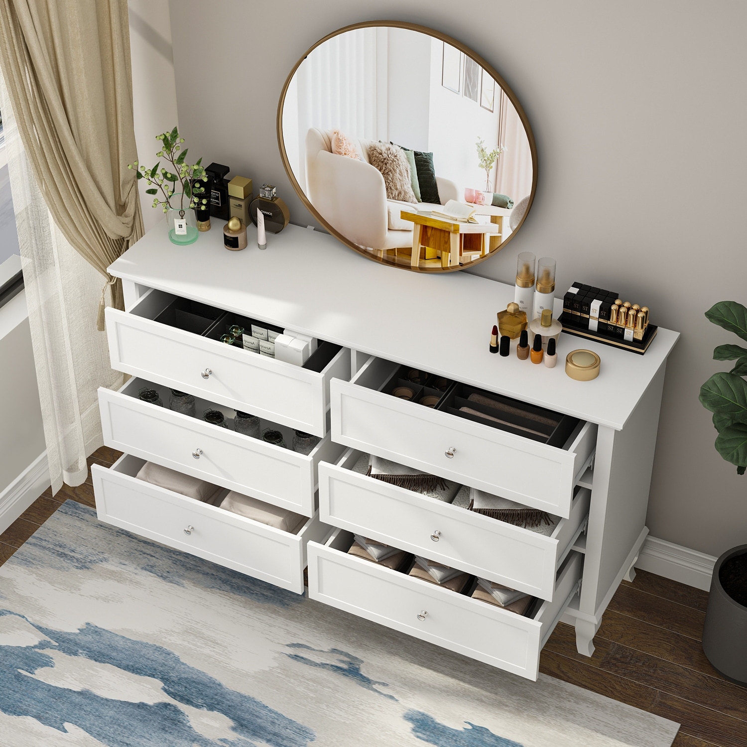 Dresser for Bedroom with Deep Drawers Wooden 6 Drawer Double-image