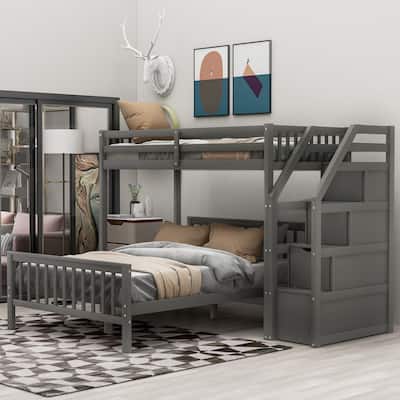 Twin Over Full Loft Bed with Storage Staircase, Perfect for Kids and Sleepovers