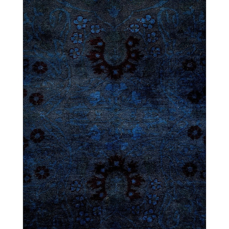 Overton Hand Knotted Wool Vintage Inspired Modern Contemporary Overdyed Navy Runner Rug - 3' 1" x 10' 5"