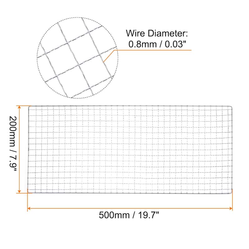 2pcs Square BBQ Grill Net 7.9"x19.7" Galvanized Iron Barbecue Mesh for Baking - Silver
