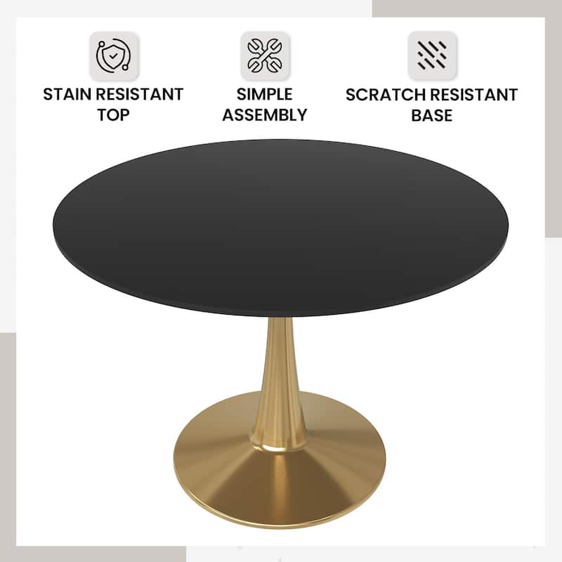 Bristol 40" Modern Round Dining Table with Accent Gold Steel Pedestal Base, Scratch-Resistant and Easy-Care
