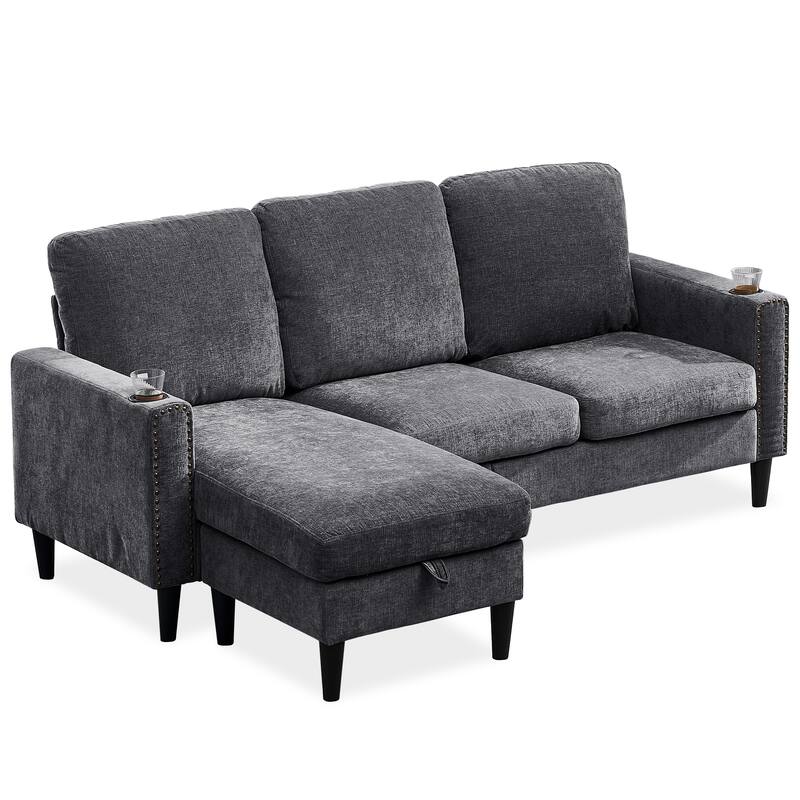 Contemporary Chenille L-Shape Sofa with Storage Chaise for Living Room, Apartment, Office