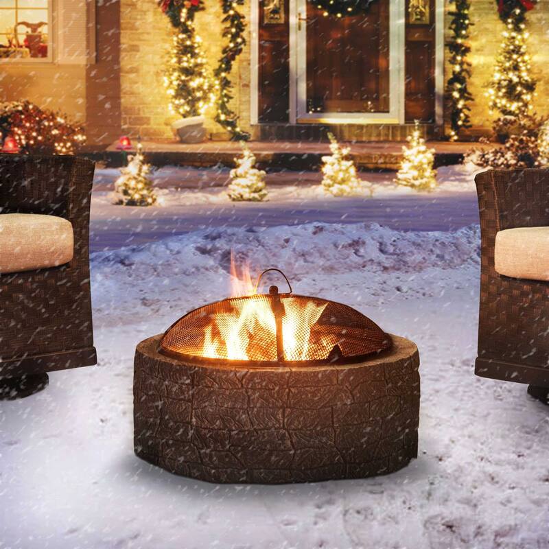 Sunjoy Stone 26 in. Round Wood Burning Firepit