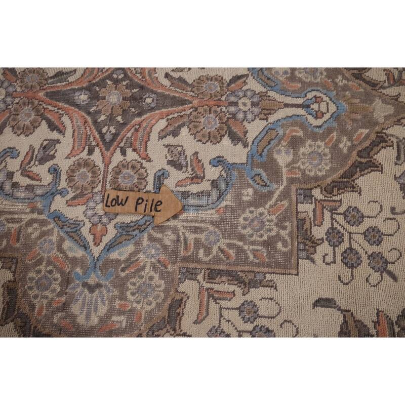 Beige Tabriz Vintage Persian Area Rug Handmade Wool Carpet - 9'6" x 12'7"