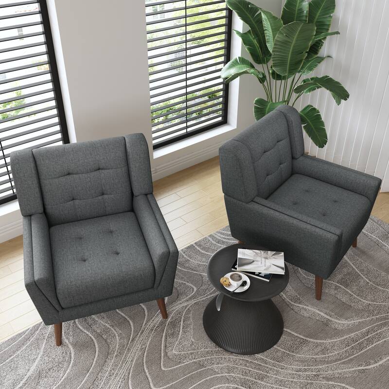 Modern Tufted Accent Chair Linen Armchairs Set of 2