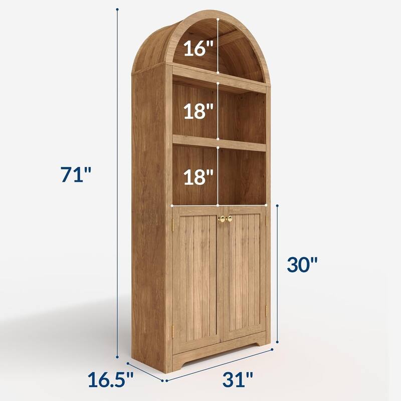 72 in 5-Tier Freestanding Arched Bookcase, Pantry Cabinet for Living Room, Office, Kitchen
