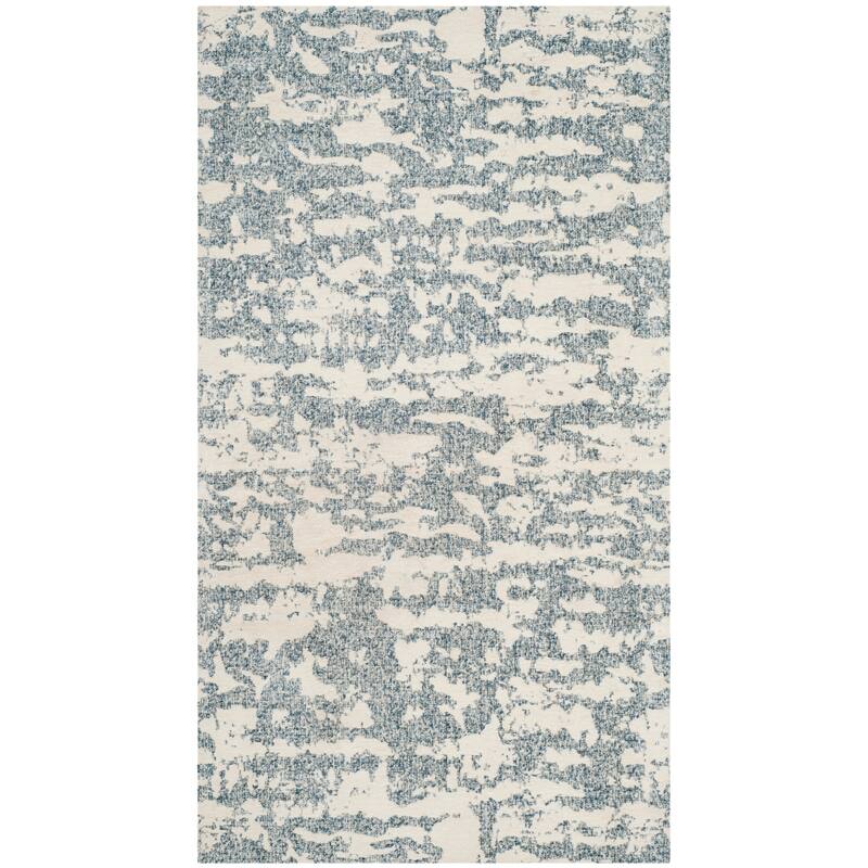 SAFAVIEH Handmade Flatweave Marbella Jessicah Modern Polyester Rug - 2'3" x 4' - Blue/Ivory