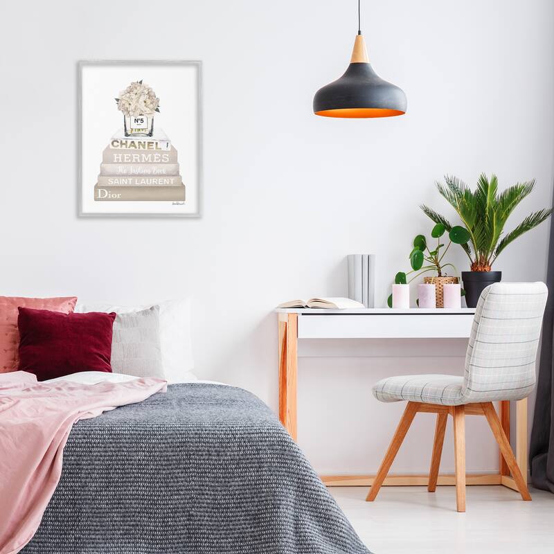 Stupell Neutral Bookstack Fashion Framed Giclee Art Design By Amanda Greenwood