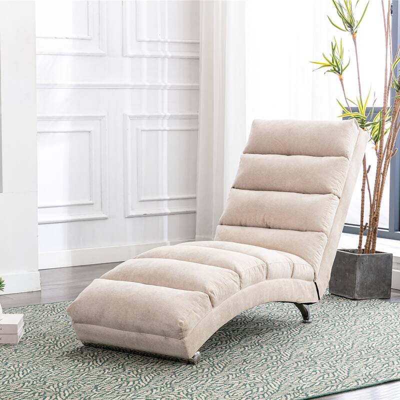 Anmytek Modern Chaise Lounge Chair with Vibration Massage Upholstered Fabric Accent Chair for Living Room