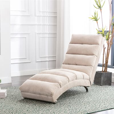 Beige Modern 21.65" High Back Upholstered Chaise Lounge Chair with Remote Control and Ergonomic Electric Massage