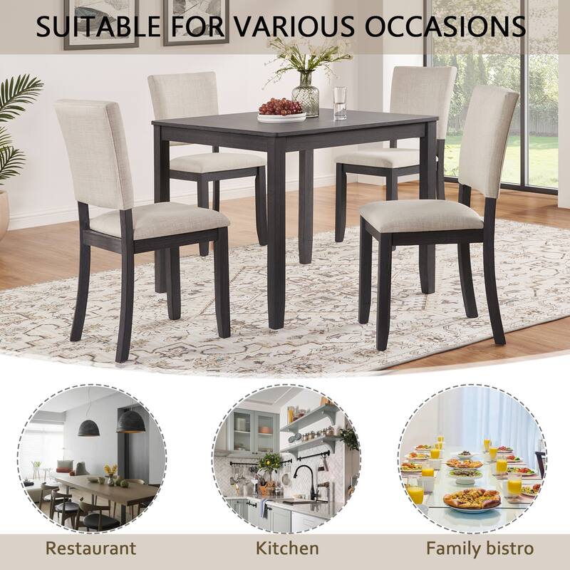 Modern Dining Table Set with Linen-Padded Seats and Backrests, for Living Rooms Kitchens Dining Rooms, 4-Piece Set