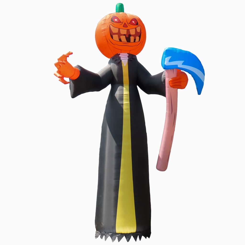 National Tree Company 20 ft. Inflatable Halloween Pumkin Reaper, 6 White LED Lights- UL