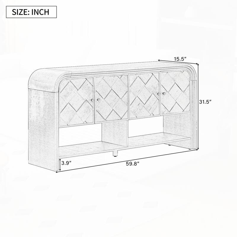 Versatile console table with Woven Wood Slats and Solid Wood Veneer