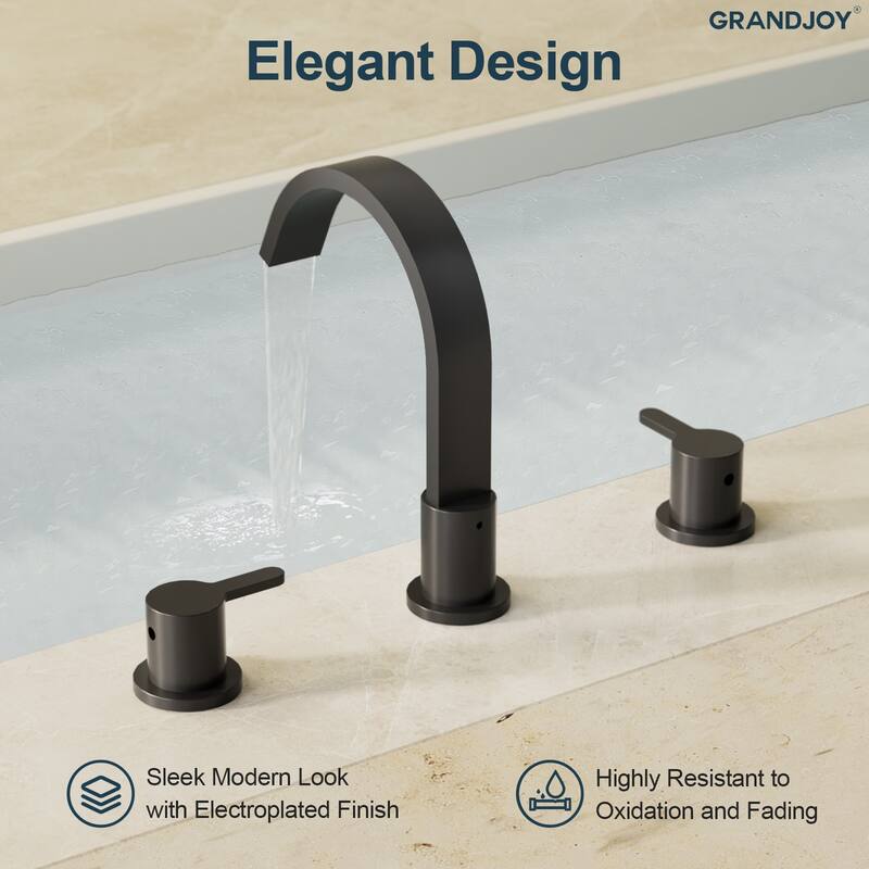 GRANDJOY 3-Hole Widespread Sink Faucet Stainless Steel Waterfall Bathroom Faucet