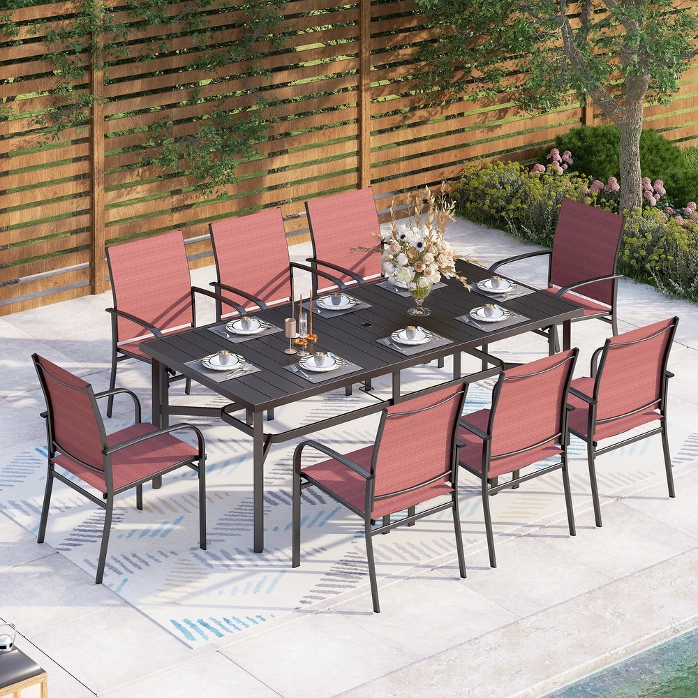 MAISON ARTS 9-Piece Outdoor Dining Set with 8 Textilene Chairs and Rectangle Dining Table